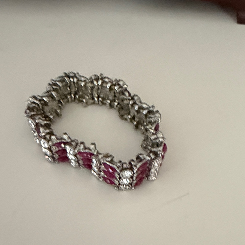 Silver-Tone Pink Crystal Stretch Bracelet